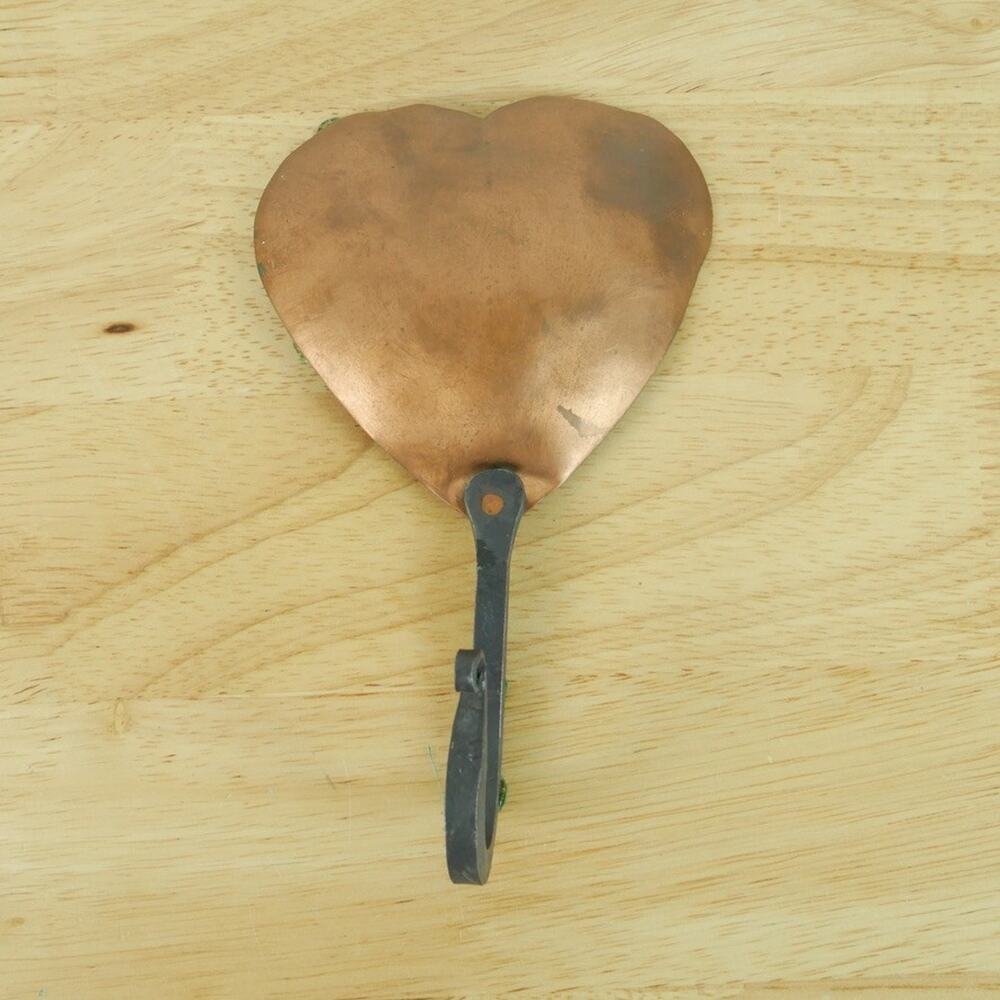 Handmade Copper Wall Hook Wrought Iron Heart Cottagecore Primitive Country Decor